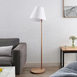 Lucande gulvlampe Jinda, hvit, tre, stoff, 160 cm, E27