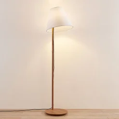 Lucande gulvlampe Jinda, hvit, tre, stoff, 160 cm, E27