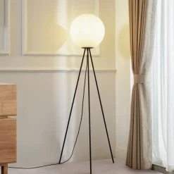 Lucande gulvlampe Kestralia, hvit, glass, Ø 35 cm, E27