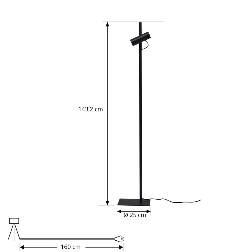 Lucande gulvlampe Lysias, svart, metall, høyde 143,2 cm