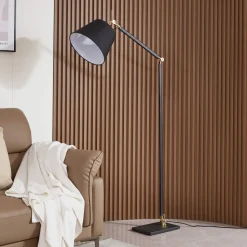 Lucande gulvlampe Marvaine, svart/gullfarget, justerbar