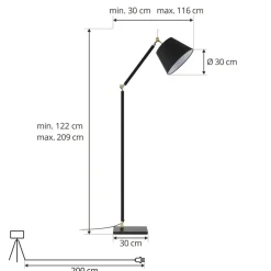 Lucande gulvlampe Marvaine, svart/gullfarget, justerbar