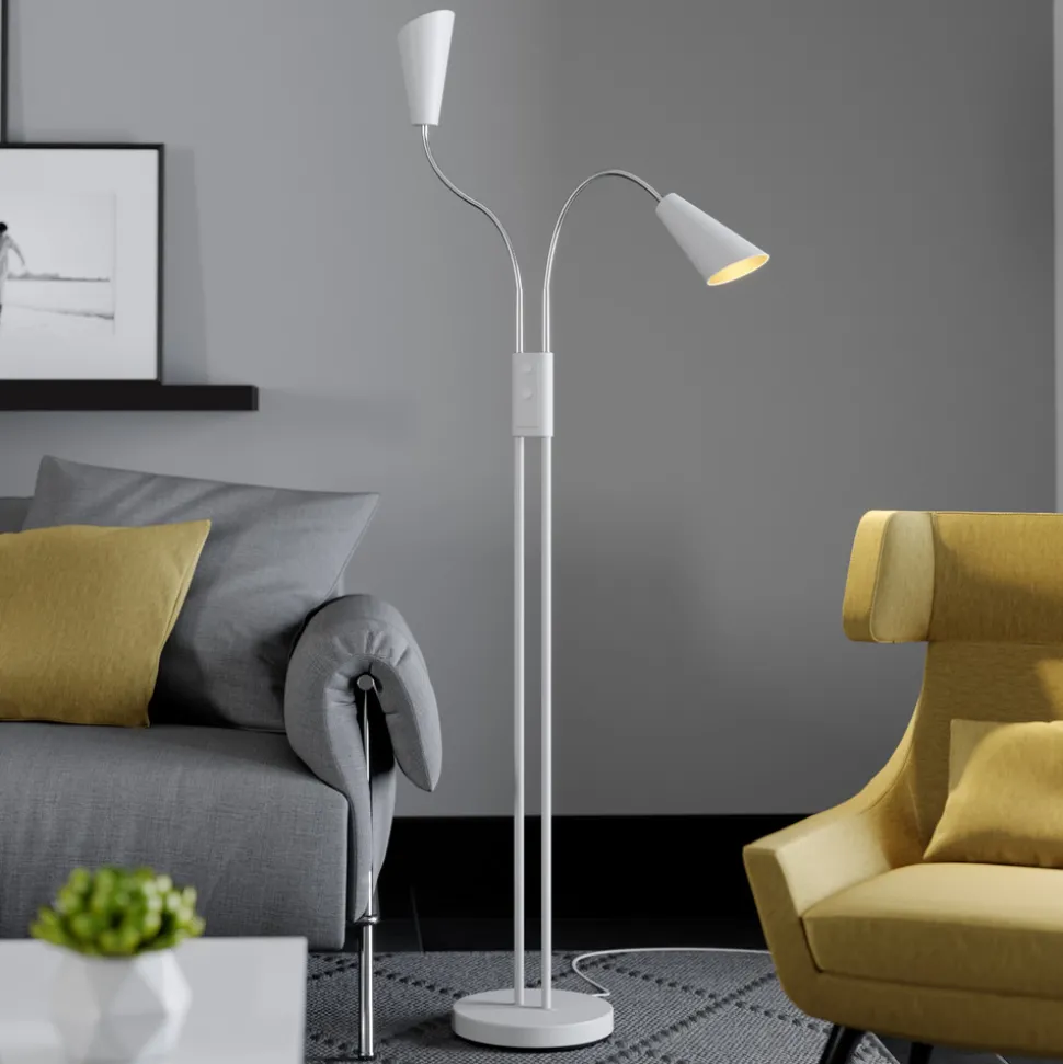 Lucande gulvlampe Medira, hvit, 2 lyskilder, justerbar, GU10