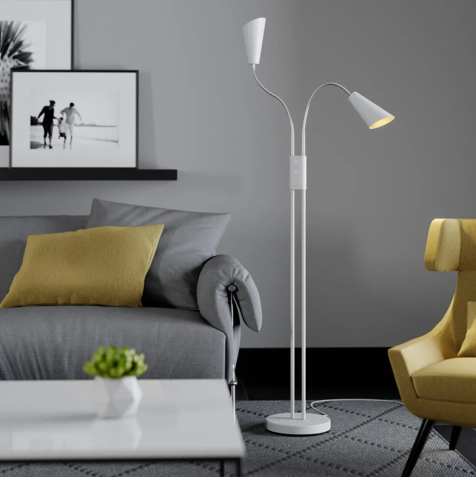 Lucande gulvlampe Medira, hvit, 2 lyskilder, justerbar, GU10