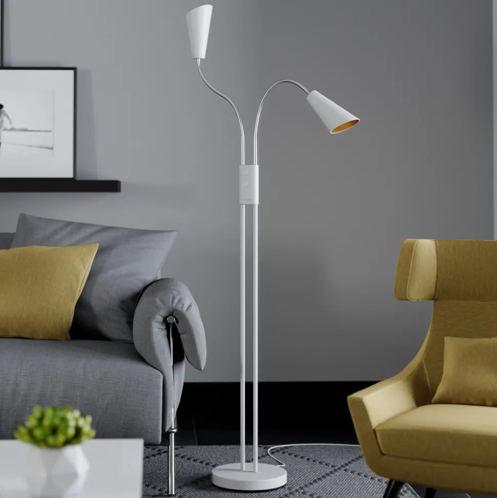 Lucande gulvlampe Medira, hvit, 2 lyskilder, justerbar, GU10