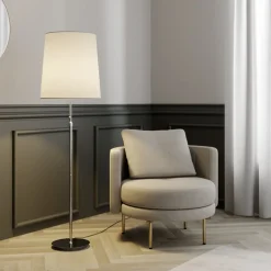 Lucande gulvlampe Pordis, 155 cm, krom, hvit, metall, tekstil