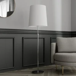 Lucande gulvlampe Pordis, 155 cm, krom, hvit, metall, tekstil