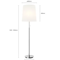 Lucande gulvlampe Pordis, 155 cm, krom, hvit, metall, tekstil