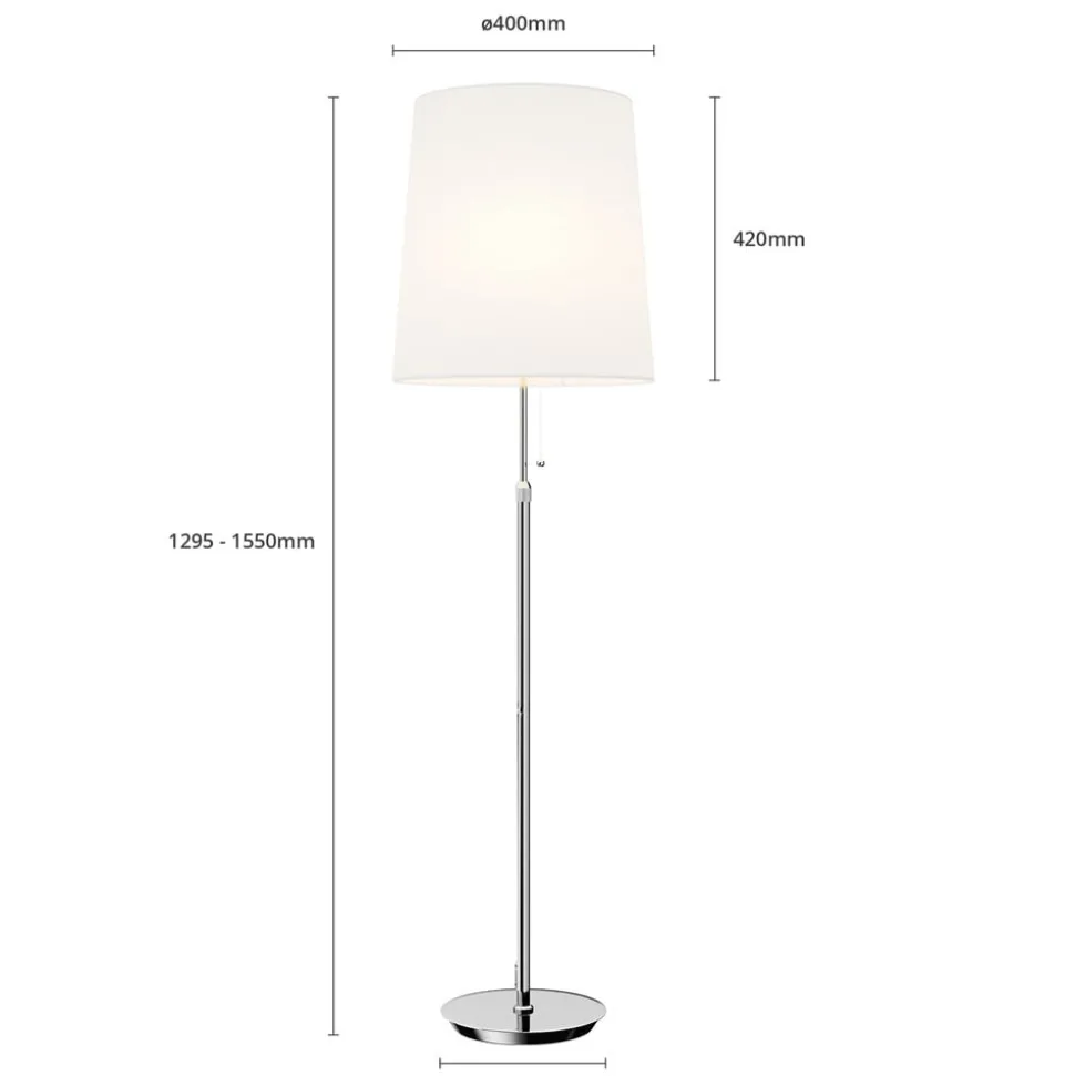 Lucande gulvlampe Pordis, 155 cm, krom, hvit, metall, tekstil