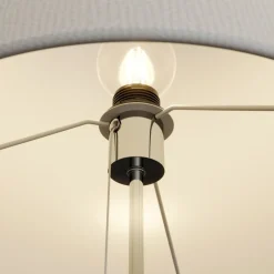 Lucande gulvlampe Pordis, 155 cm, krom, hvit, metall, tekstil