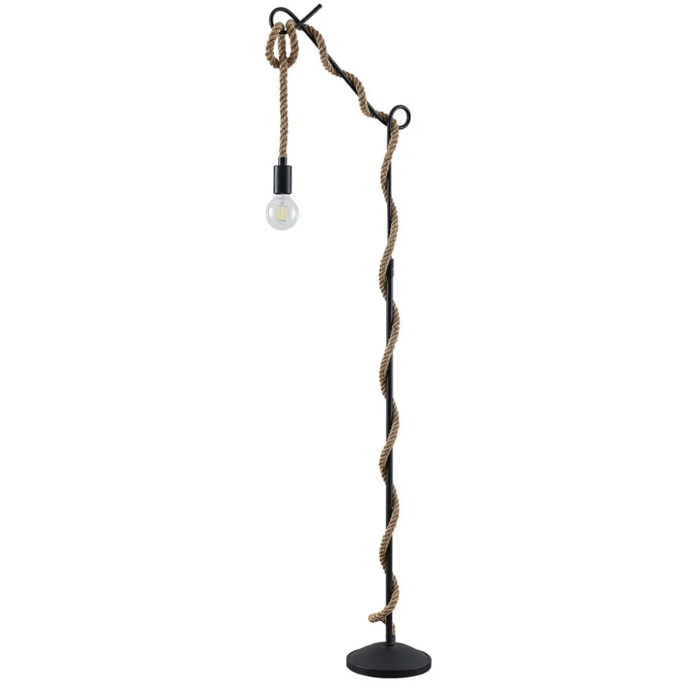 Lucande gulvlampe Ropina, høyde 180 cm, svart, hampetau