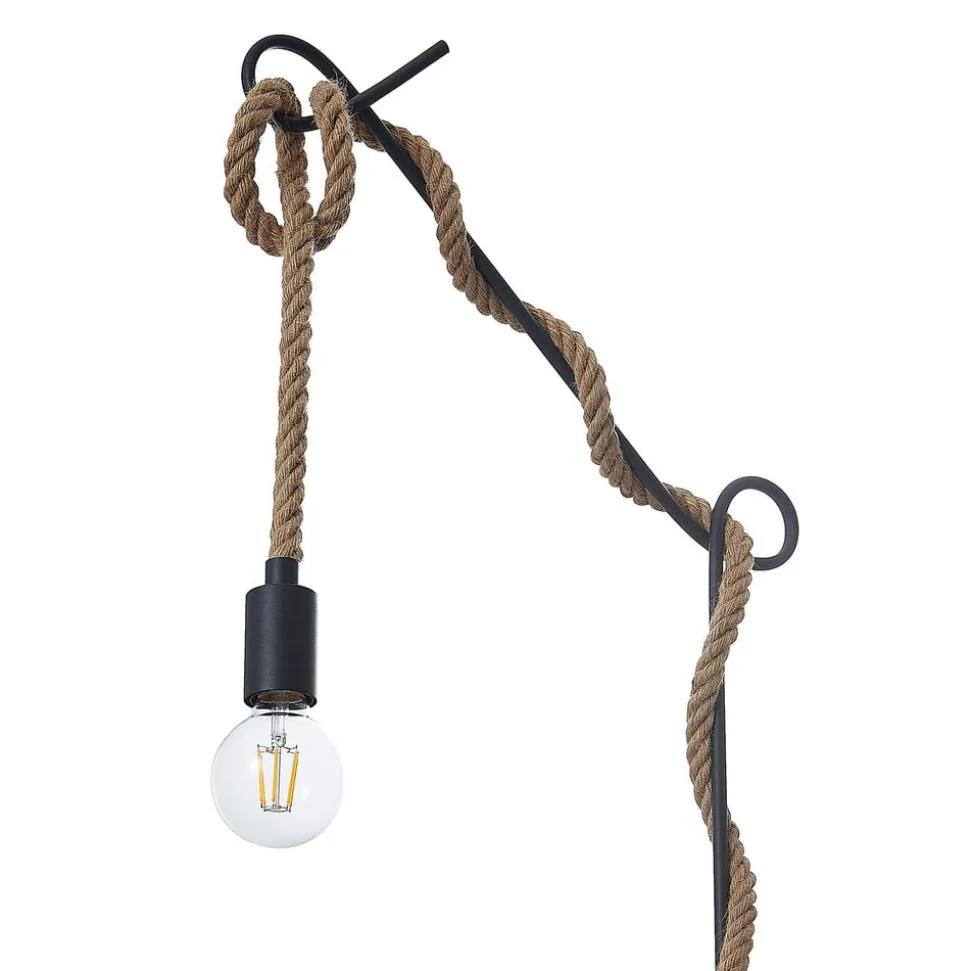 Lucande gulvlampe Ropina, høyde 180 cm, svart, hampetau