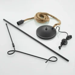 Lucande gulvlampe Ropina, høyde 180 cm, svart, hampetau