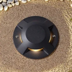 Lucande gulv-spotlight med LED Jeffrey, svart, 4 lyskilder, Ø 20 cm