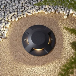 Lucande gulv-spotlight med LED Jeffrey, svart, 4 lyskilder, Ø 20 cm