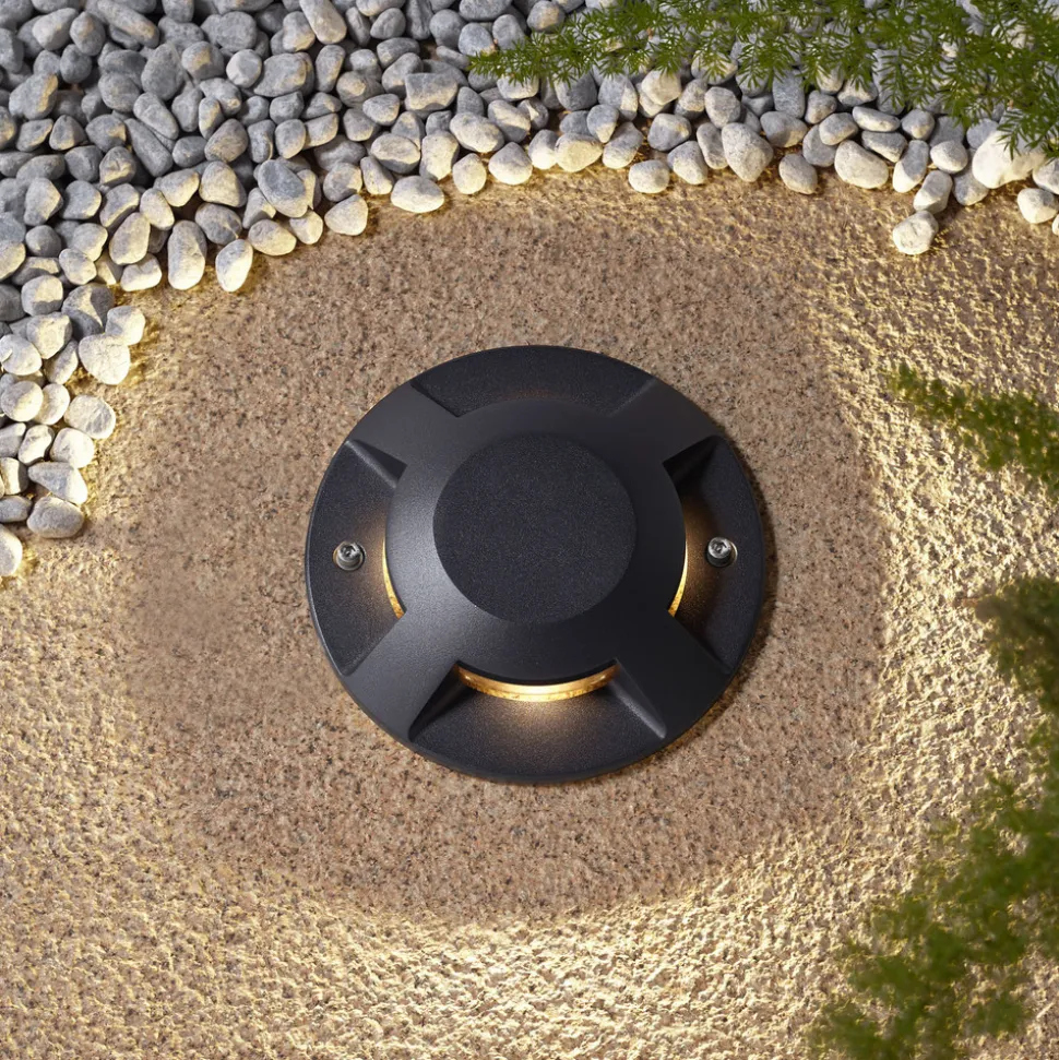 Lucande gulv-spotlight med LED Jeffrey, svart, 4 lyskilder, Ø 20 cm