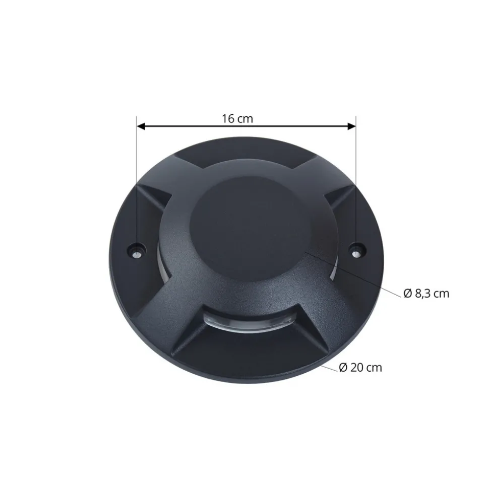 Lucande gulv-spotlight med LED Jeffrey, svart, 4 lyskilder, Ø 20 cm