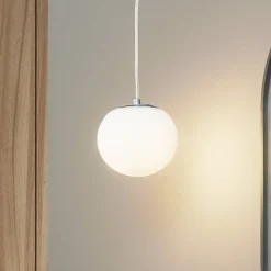 Lucande hengelampe Bidolo, kromfarget, glass, Ø 15 cm, IP44