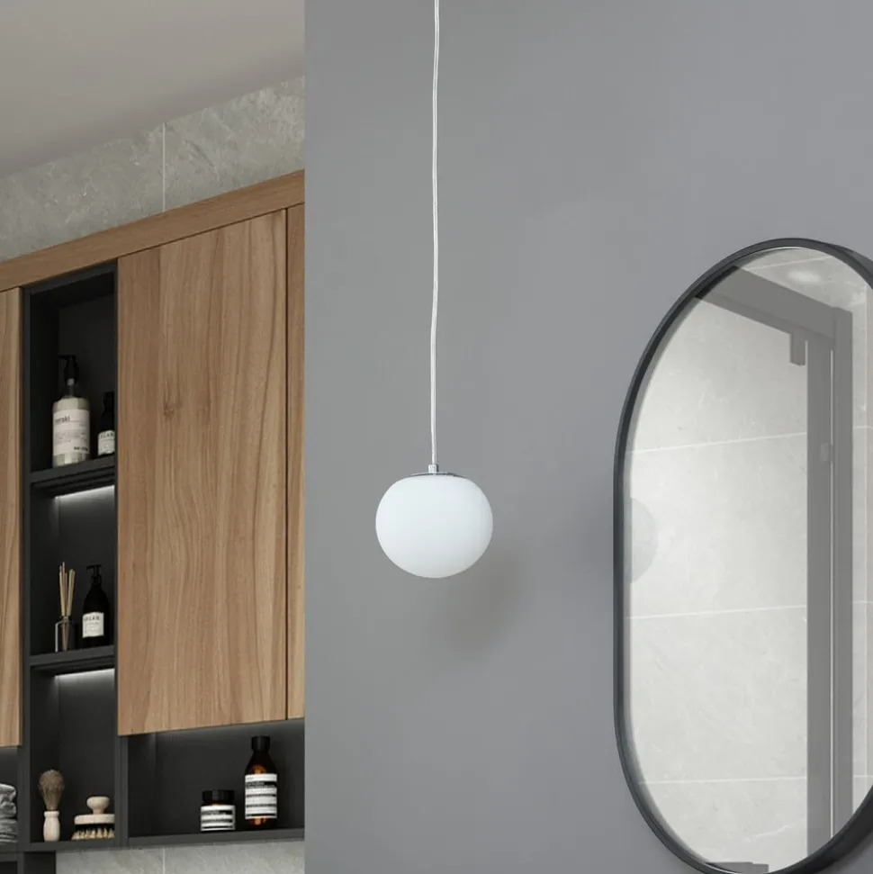 Lucande hengelampe Bidolo, kromfarget, glass, Ø 15 cm, IP44