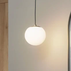 Lucande hengelampe Bidolo, messingfarget, glass, 15 cm, IP44