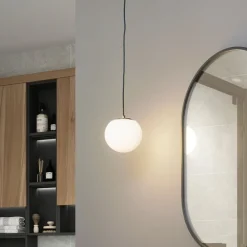 Lucande hengelampe Bidolo, messingfarget, glass, 15 cm, IP44