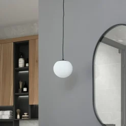 Lucande hengelampe Bidolo, svart, glass, Ø 15 cm, IP44