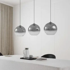 Lucande hengelampe Brillar, røykgrå, glass, 3 lyskilder, 128 cm