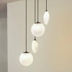 Lucande hengelampe Lunelle, hvit/svart, glass, 4 lyskilder, Ø 40cm