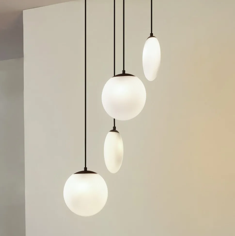 Lucande hengelampe Lunelle, hvit/svart, glass, 4 lyskilder, Ø 40cm