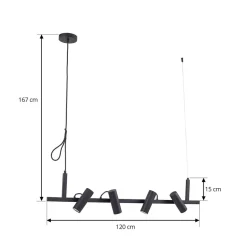 Lucande hengelampe Lysias, svart, metall, lengde 120 cm