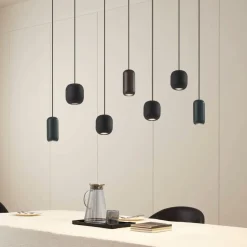 Lucande hengelampe Narion, lineær, svart/brun/grønn, 7-lys