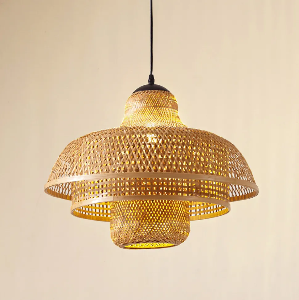 Lucande hengelampe Rasmina, bambus, Ø 50 cm, 1 lyskilde