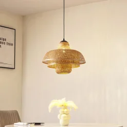 Lucande hengelampe Rasmina, bambus, Ø 50 cm, 1 lyskilde