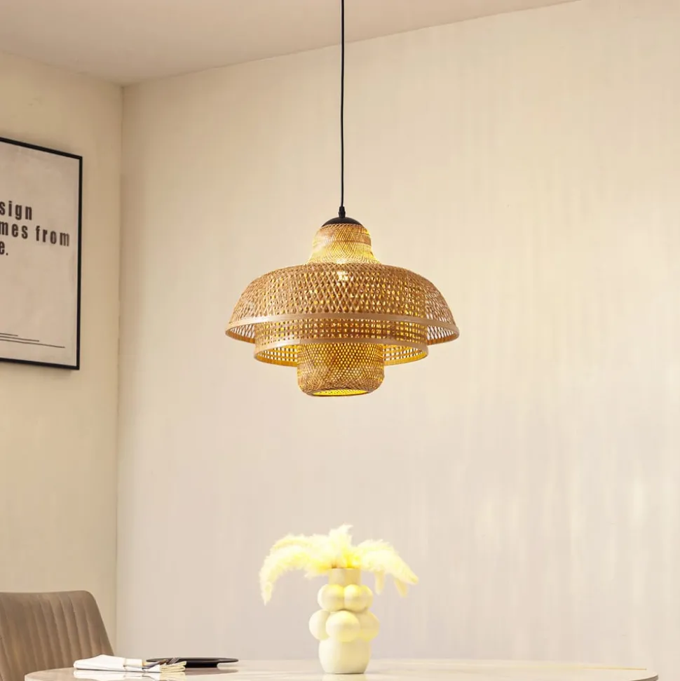 Lucande hengelampe Rasmina, bambus, Ø 50 cm, 1 lyskilde