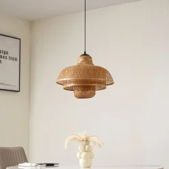 Lucande hengelampe Rasmina, bambus, Ø 50 cm, 1 lyskilde