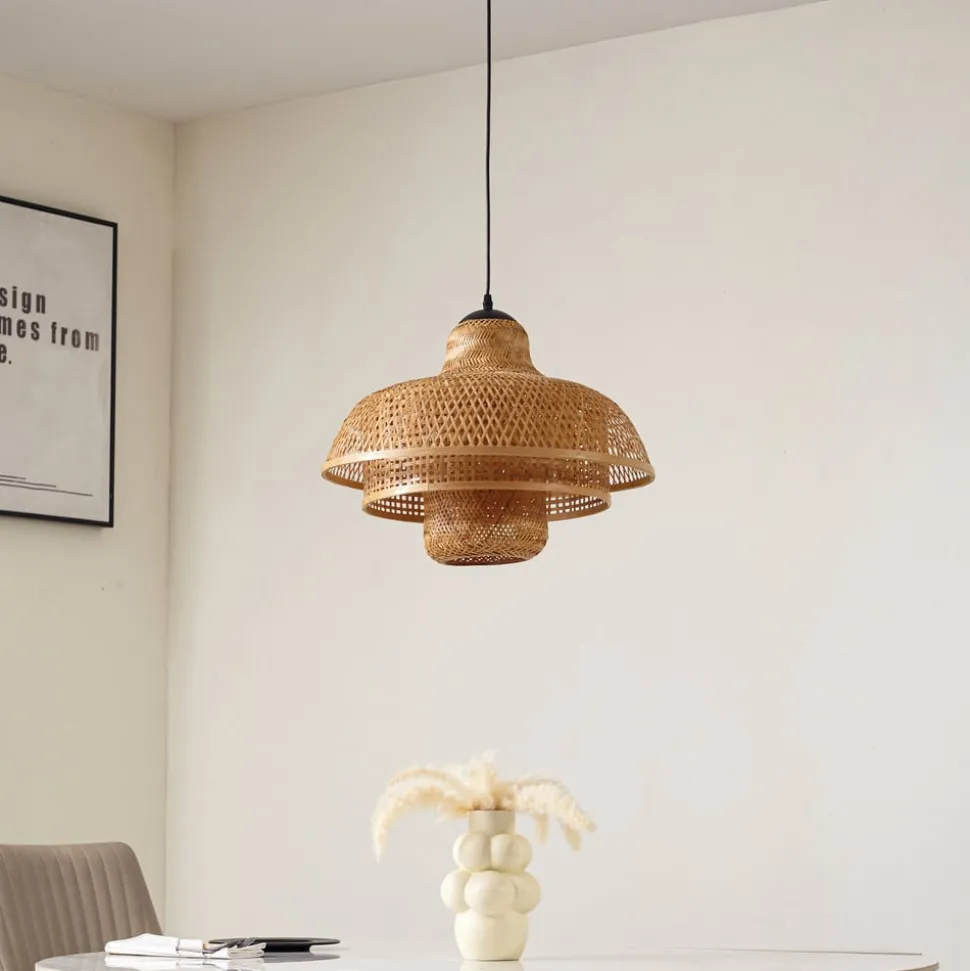 Lucande hengelampe Rasmina, bambus, Ø 50 cm, 1 lyskilde