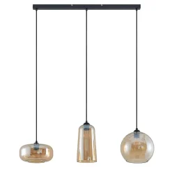 Lucande hengelampe Wilja, rav, glass, 111 cm, 3 lyskilder, E27