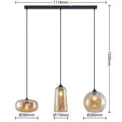 Lucande hengelampe Wilja, rav, glass, 111 cm, 3 lyskilder, E27