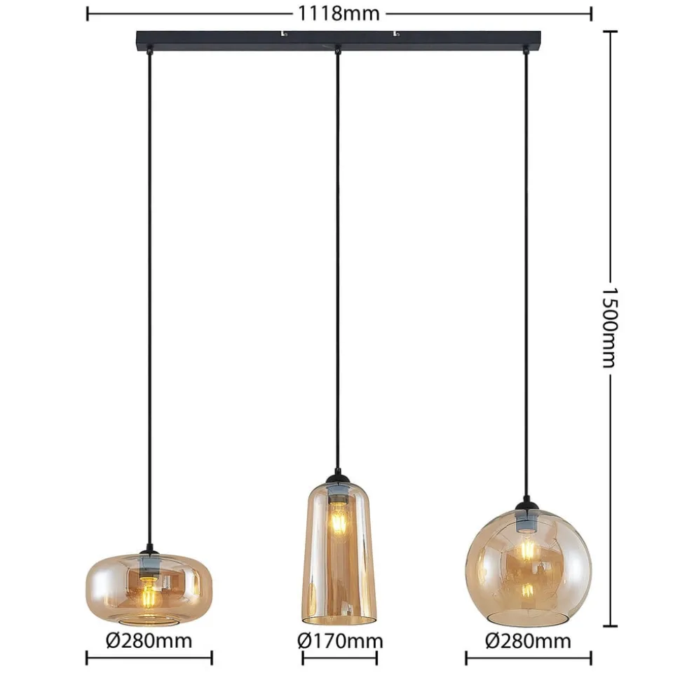 Lucande hengelampe Wilja, rav, glass, 111 cm, 3 lyskilder, E27