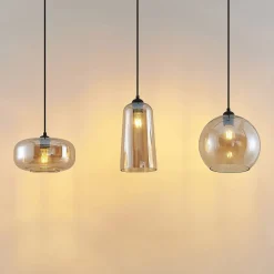 Lucande hengelampe Wilja, rav, glass, 111 cm, 3 lyskilder, E27