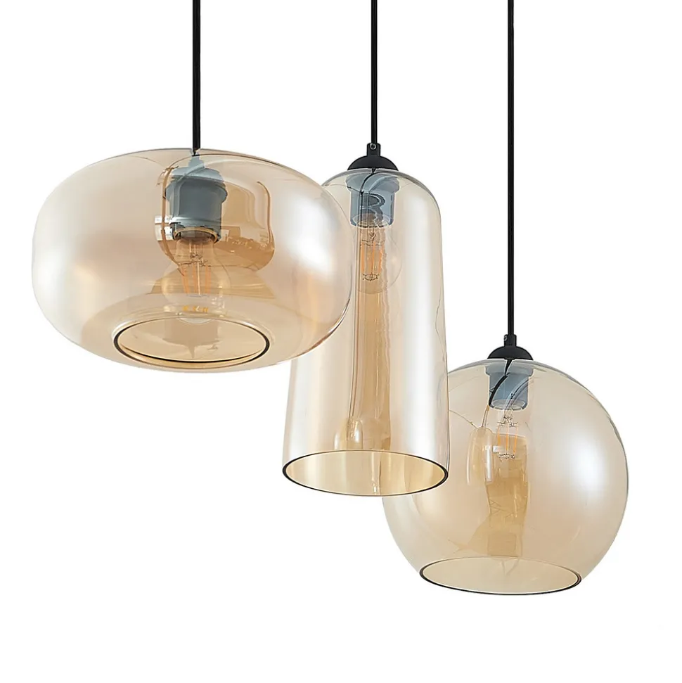 Lucande hengelampe Wilja, rav, glass, 111 cm, 3 lyskilder, E27