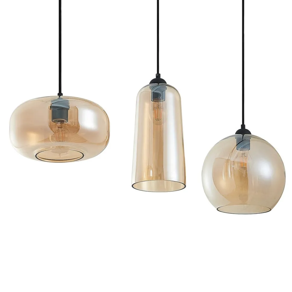 Lucande hengelampe Wilja, rav, glass, 111 cm, 3 lyskilder, E27