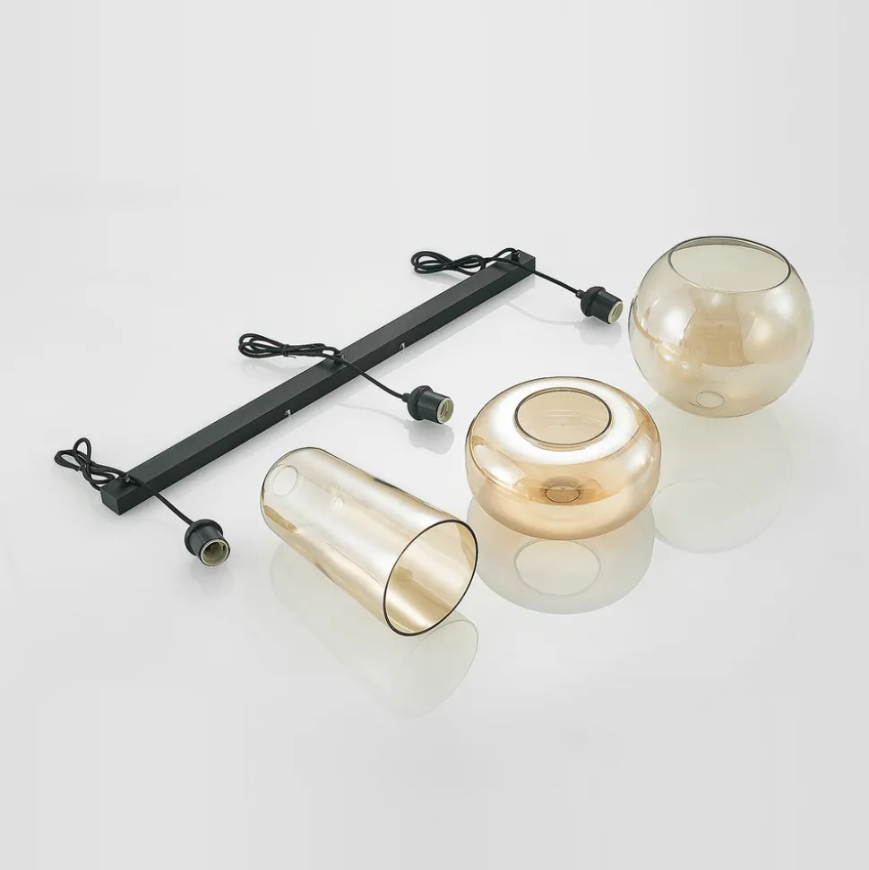 Lucande hengelampe Wilja, rav, glass, 111 cm, 3 lyskilder, E27