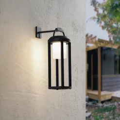 Lucande 2-i-1 LED-solcellelampe Tilena, svart, rund, aluminium