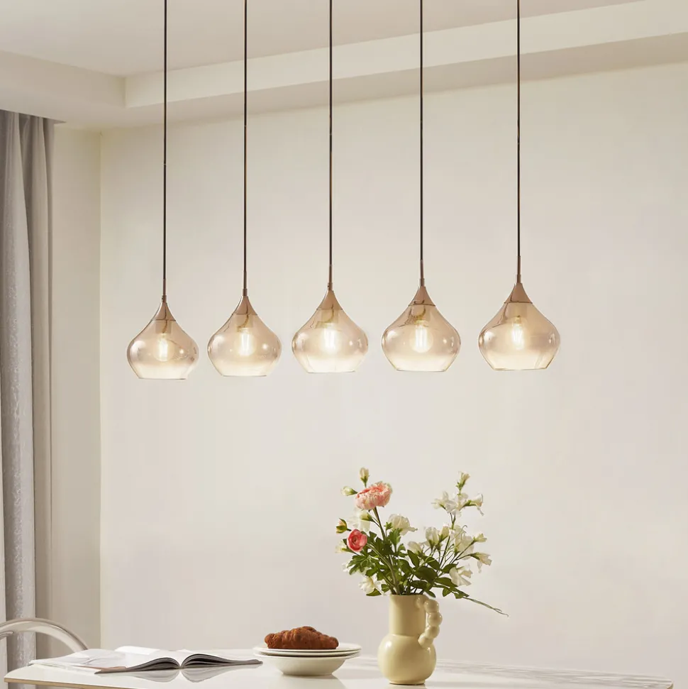 Lucande Jarven hengelampe, 5 lyskilder, svart, glass