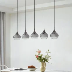 Lucande Jarven hengelampe, 5 lyskilder, svart, glass