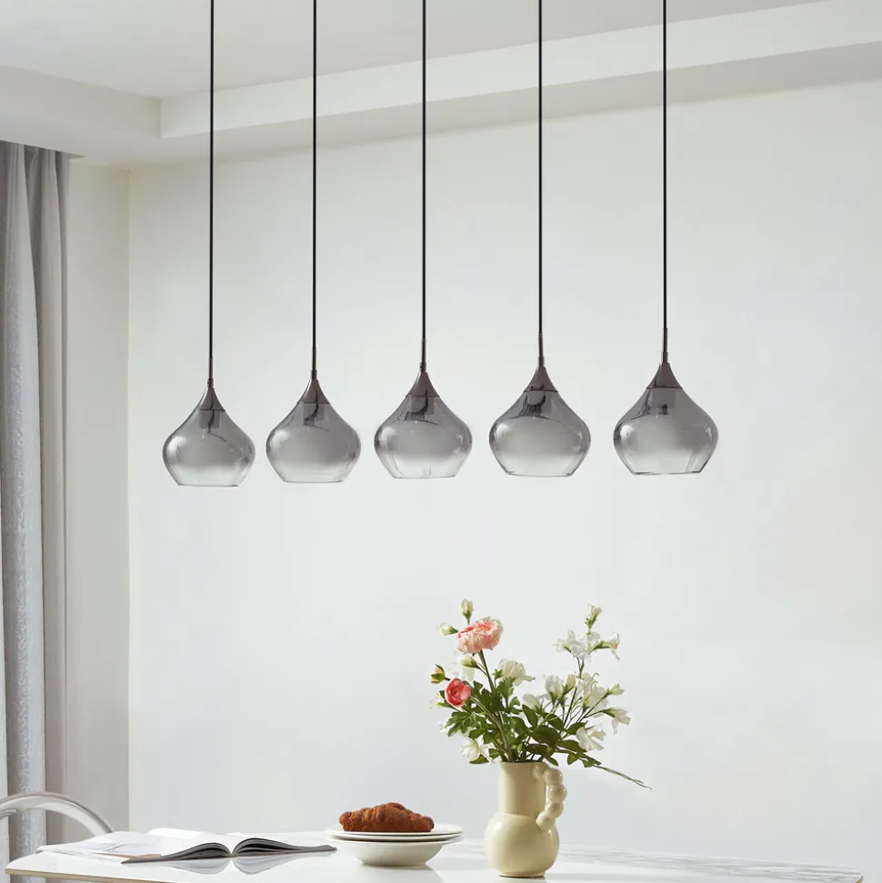 Lucande Jarven hengelampe, 5 lyskilder, svart, glass