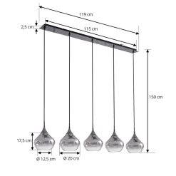 Lucande Jarven hengelampe, 5 lyskilder, svart, glass