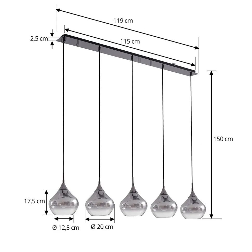 Lucande Jarven hengelampe, 5 lyskilder, svart, glass