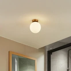 Lucande taklampe Bidolo, messingfarget, glass, 15 cm, IP44